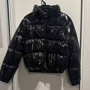 Shiny Black Puffer Jacket Small